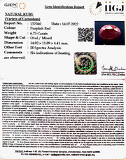6.75/CT Natural Indian Ruby with Govt. Lab Certificate-1221